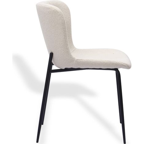 Lot de 2 chaises de salle à manger en tissu blanc avec dossier haut arrondi, assise rembourrée et pieds en métal, style moderne pour repas et bureau CHICFURN (1/5)