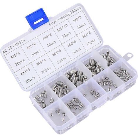 Set mit 200 Innensechskantschrauben, metrisches Gewinde M3–M8, Edelstahl 304 (silber) – 12,8 x 6,5 cm – Silber (1/3)