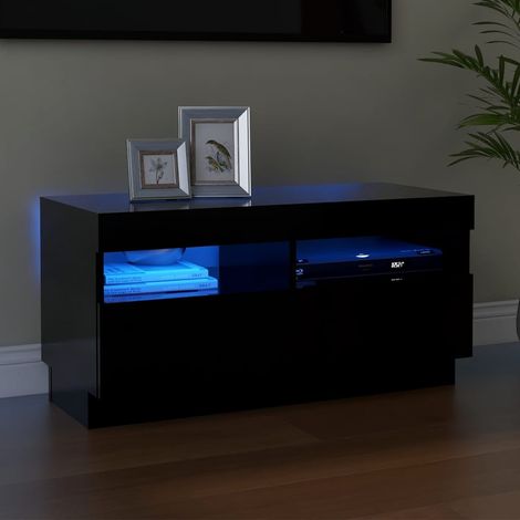 Meuble TV  - Armoire de salon  Banc TV avec lumières LED noir 80x35x40 cm -FR10080 (1/5)