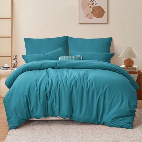 Parure de lit 3 pièces 200x200cm en microfibre turquoise, certifiée Oeko-Tex (1/5)