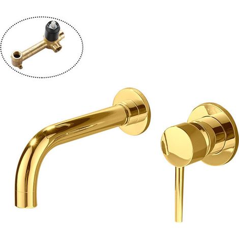 Rubinetto da bagno a incasso a maniglia singola, a parete - Oro