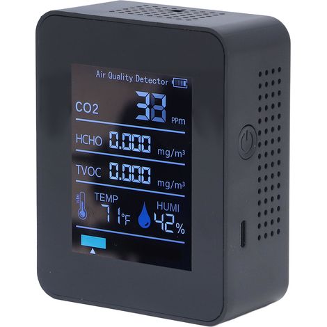 Détecteur de qualité de l'air 5 en 1 - Stockage des données sur 60 jours - Longue autonomie - Affichage numérique LED - Chargement USB - Détecteur de CO2 (1/5)