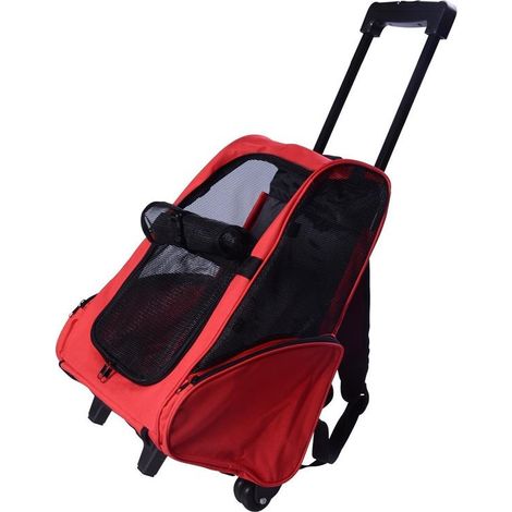 TROLLEY ZAINO 2 IN 1 PER PICCOLI ANIMALI DOMESTICI 35X27X49 CM ROSSO (1/5)