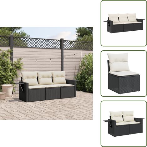 Salon de jardin 3 pcs avec coussins noir résine tressée - Salon De Jardin - Meuble De Jardin - Mobilier Extérieur - Set Salon De Jardin - Résine Tressée