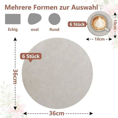 Set De Table Rond - Cuir PU Double Face - Antidérapant Lavable - Pour Table Ronde Ovale Rectangulaire - Lot De 6 (1/5)
