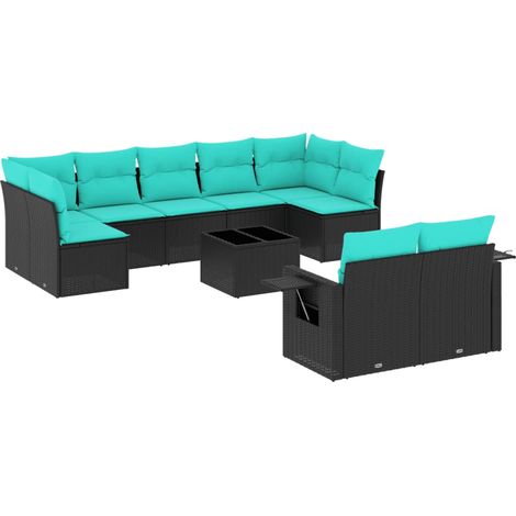 Maison Exclusive - 10-teiliges Gartensofa-Set mit Kissen, schwarz (1/5)