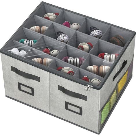 Boite Rangement Chaussures, Boite Chaussure Transparente, Convient à 16 Paires, Rangement Chaussures Gain de Place, grande Organisateur Chaussures Pliable, Poignées, Gris (1/5)
