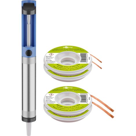 goobay Set saldatore – Pompa dissaldante LSP 100 LC con cavo dissaldante da 2 mm, bobina da 1,5 m, ideale per applicazioni saldatrici,75770
