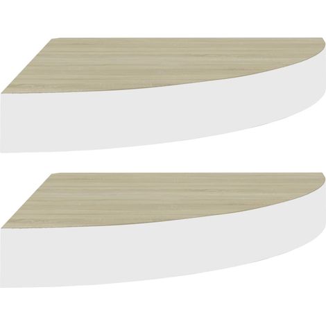 Étagères d'angle murales 2 pcs，Étagère flottante Chêne et blanc 25x25x3,8 cm MDF CFW80355 (1/5)