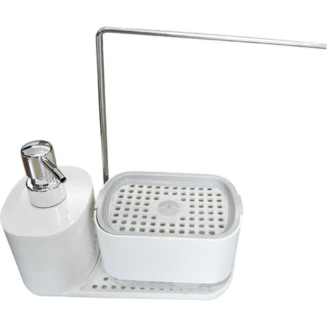 Étagère de Cuisine en Acier Inoxydable avec Distributeur de Savon à Pompe et Porte-Chiffons, Organisateur de Comptoir pour Liquide Vaisselle et Éponge, Design Moderne Blanc (Modèle 1876)-lsw (1/2)