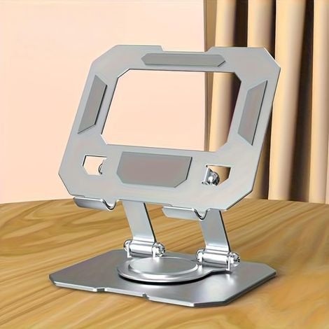 Support de tablette et de téléphone en métal argenté, base rotative à 360 degrés, support de bureau robuste pour streaming en direct, appels vidéo, gris (1/5)