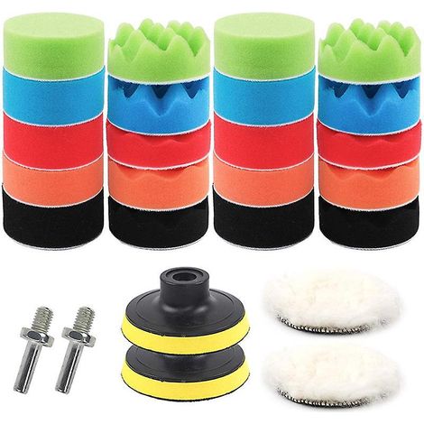 24 Pices Ponges De Polissage 80mm Pad Polissage Tampon De Polissage Kit De Polissage Ponge Avec M10 Adaptateur Pour Perceuse Tampon De Polissage E (1/5)