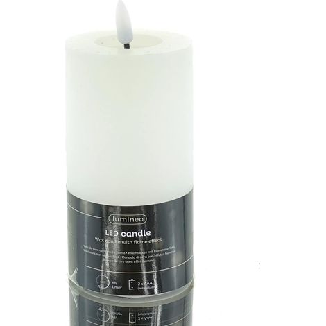 Lumineo Batterie LED Wachskerze Weiß Ø 7 cm Höhe 15 cm - warmweiß (1/4)