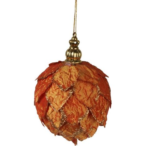 Pallina per albero di Natale in materiale glitterato arancione, 8 cm (1/2)