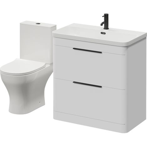 Oslo Gloss White 1350mm Vanity and Jubilee Toilet Suite with Fina Basin - 1350mm - Matt Black 300mm Finger Pull