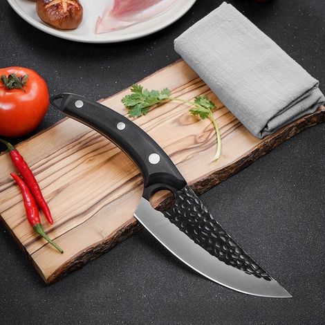 Machette à manche en bois noir forgée à grain martelé pour l'abattage, le désossage et la découpe de la viande, du poisson, du porc et du mouton  couteau multifonctionnel à découper et à éplucher  (1/5)