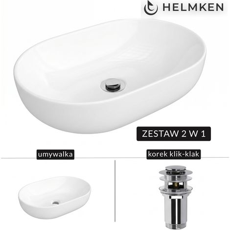 Helmken 83660000 Aufsatzwaschbecken (60x42,5) Weiß + Click-Clack-Ablauf, Chrom (1/5)