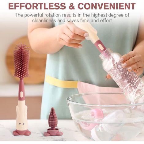 Goupillon Biberon Silicone,3 en 1 Nettoyage Biberon Brosse,Goupillon Biberon et Tétine pour Toutes Les Tailles de Biberons,sans BPA Durable et sans Rayures(rouge)