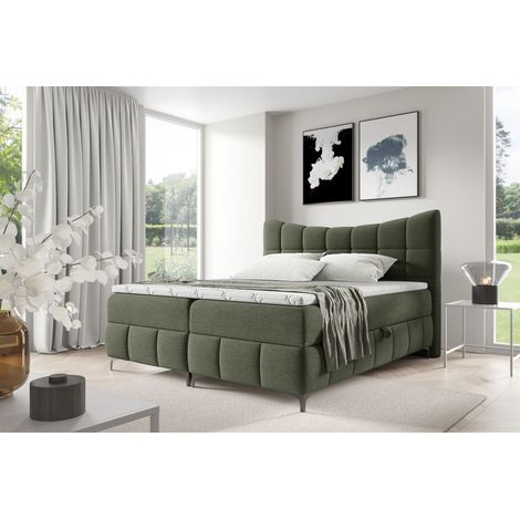 Boxspringbett Schlafzimmerbett CHARLES 180x200cm Stoff Aragon Grün