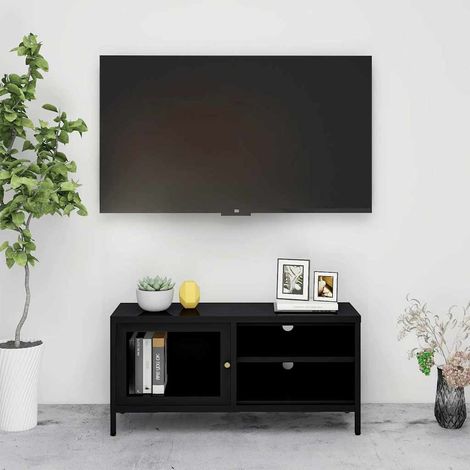 vidaXL Meuble TV Noir 90x30x44 cm Acier et verre (1/5)