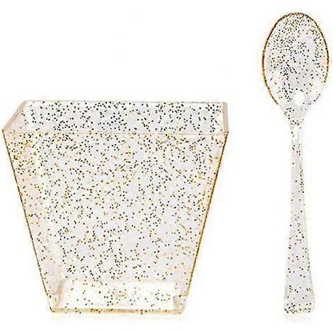Tasses et cuillères à Pudding avec bord doré, gobelets pour fête de mariage, gobelets à boisson bronzants dorés de 60ml, 50 pièces (1/5)