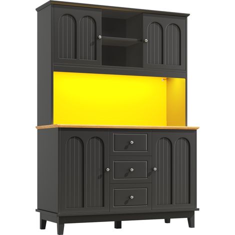 Aparador alto con iluminación LED y control por app 120x40x180 cm MDF negro y madera HOMVRA (1/5)