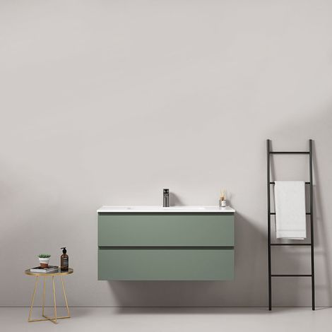 Mobile bagno sospeso 80 cm Verde Salvia Lavabo in Ceramica Senza Specchio - Fiji Paint (1/5)
