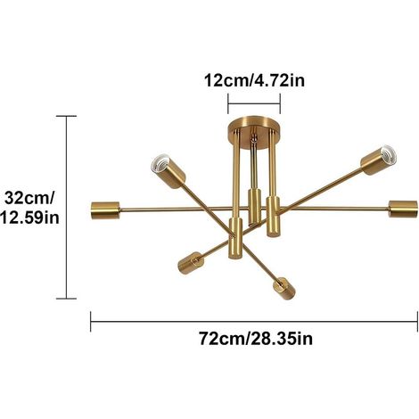 Plafonnier doré e27 base, industriel 6 lumières pour chambre,salon,cuisine diamètre 72cm (1/5)