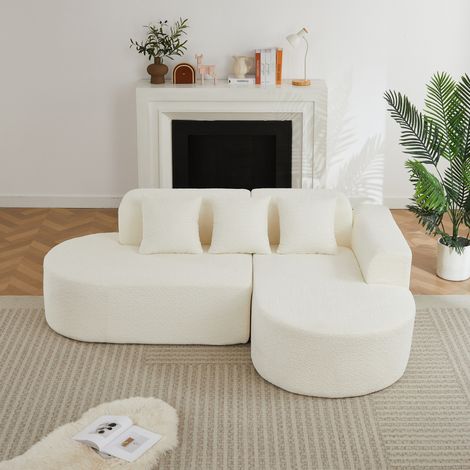 Divano angolare destro in ciniglia beige con 3 cuscini - CHICFURN (1/5)