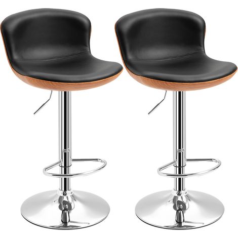 Beyamis 2-teiliges Barhocker-Set mit Fußstütze und Rückenlehne, Bistrohocker, höhenverstellbare und drehbare Esszimmerstühle, Kunstleder, schwarz, 46 x 53,5 x 85–106 cm