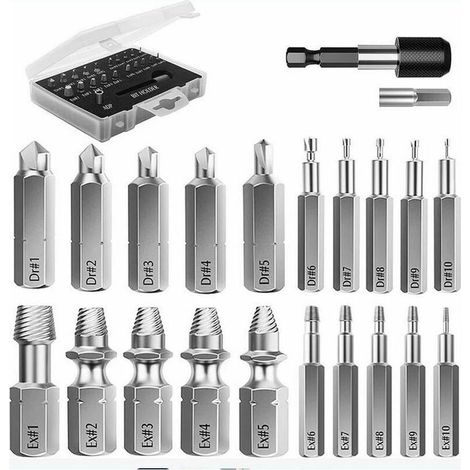 Tigrezy 22 PCS Outils d'Extraction Améliorés en Acier Allié HSS 4341 avec Mèches 2 Porte-embouts d'Extension Magnétique Adaptateur de Prise pour Boulon Endommagé (1/5)