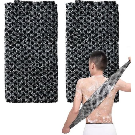 Paquete de 2 toallas exfoliantes negras para baño/masaje de espalda de 26 x 100 cm. (1/5)