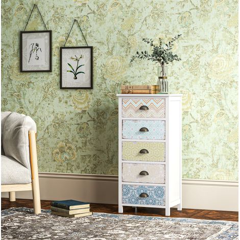 Kommode aus MDF bunt im Shabby-Chic mit 5 Schubladen und Kippschutz (1/5)