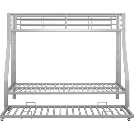Lit superposé en métal avec lit gigogne et échelles doubles pour enfants et adultes, 90(140)x200cm, noir/blanc (1/5)