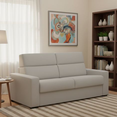 Sofá Cama 3 Plazas Marcon, Desenfundable, con Almacenamiento, Hecho en Italia, Lavable, 220x95 cm Gris Claro (1/5)