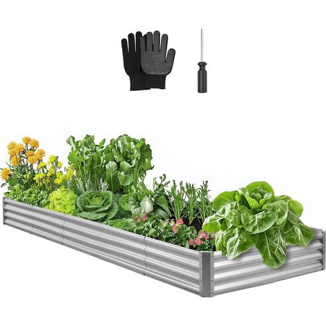 Potager Surélevé Métal 360x120x29 cm Carré Potager Surélevé en Galvalume Lit de Jardin Fond Ouvert Bac de Jardinage pour Culture de Légumes, Fleurs, Herbes Aromatiques, Plantes Grasses, Gris (1/5)
