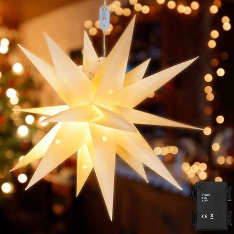 Étoile de noël LED à suspendre, 45cm Lumineuse Etoile Sapin Noel 3D Blanc Chaud Lumières de Noël Lanterne déco à piles (1/5)