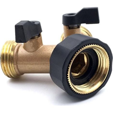 Robinet double pour machine à laver, inverseur de robinet de jardin en laiton, connecteur en Y, 6,3 cm (pour connecter 2 appareils), robinet de jardin à double sortie (1/3)