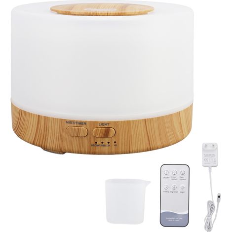 Diffuseur d'ambiance en bois 500ml, 7 couleurs LED, 35dB silencieux, télécommande, humidificateur de bureau, prise UE 100-240V. (1/5)