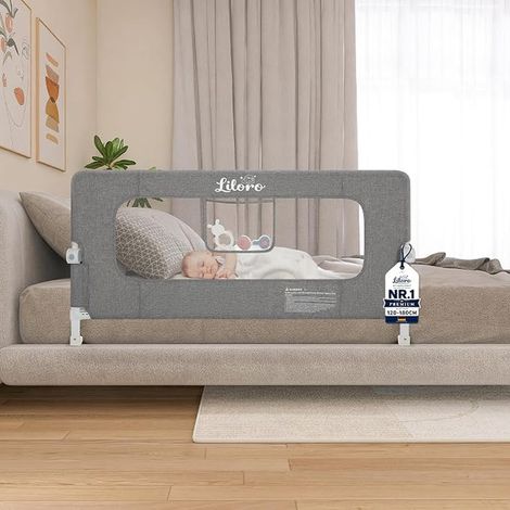 Child Bed Barrier No Drilling Required, 120 cm Folding Baby Bed Rail, Expanded Base Improved Durability and Anti-Collision Design, for All Bed Types