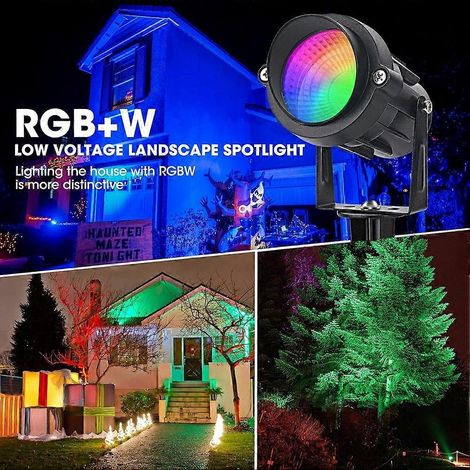 Projecteur LED extérieur RGBW basse tension 6W étanche, à changement de couleur et télécommande, idéal pour pelouse, allée ou jardin. Idéal pour jardin, allée ou terrasse. (1/5)