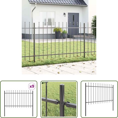 vidaXL Pulverbeschichteter Stahl - Gartenzaun 9 pcs Grau 15,3 x 1,2 m Pulverbeschichteter Stahl (1/5)