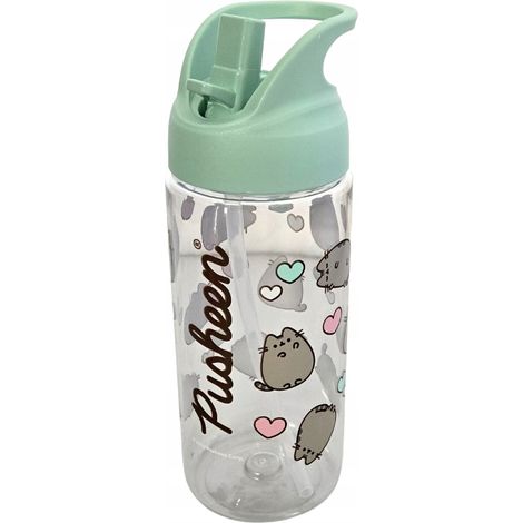 Botella de agua Pusheen con pajita y asa, 500 ml, color menta.