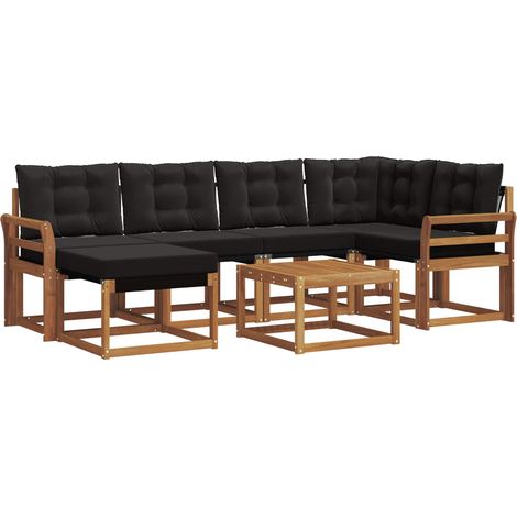Outdoor Sofa Set with Cushion 7 pcs Natural and Black vidaXL