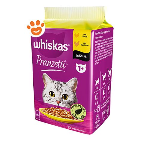 Whiskas Cat Pranzetti In Salsa Pollo & Tacchino 1+ - Whiskas Cat Pranzetti In Salsa Pollo & Tacchino 1+ - Confezione da 6x50 gr