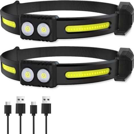 2 lampes frontales LED - Lampe frontale LED rechargeable - Lampe frontale - Lampe frontale rechargeable - Lampe de travail - Kit de survie - Pour adultes (course à pied, camping, casque de sécurité) (1/5)