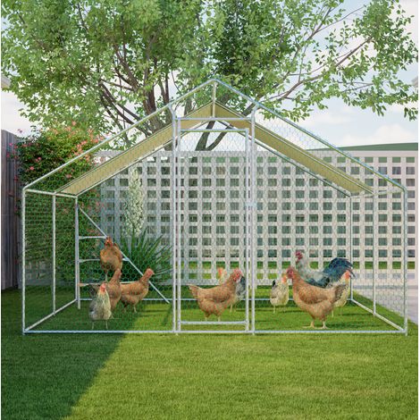 Recinto per galline in metallo 3 x 4 m con tetto, scala e porta lucchettabile, grigio DESVIAE (1/5)
