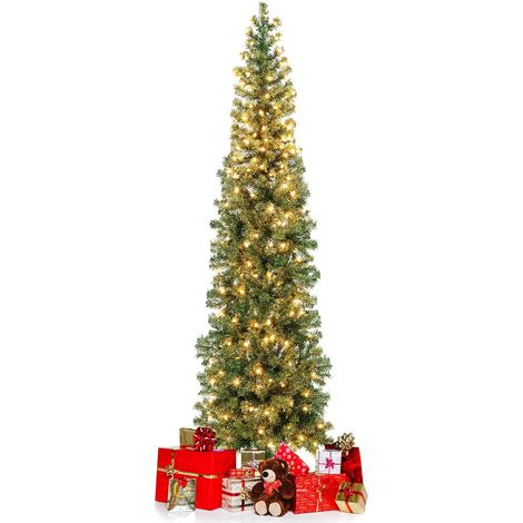 COSTWAY Albero di Natale da 210 cm, Albero di Natale Artificiale con 450 Punte di Rami, 150 Luci LED, Supporto Pieghevole in Metallo, Ideale per Casa, Ufficio, Negozi e Hotel (1/5)