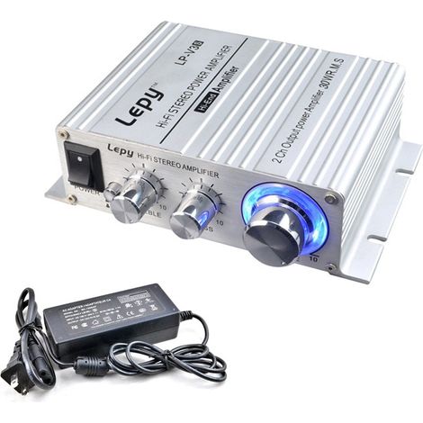 LepyV3S High-Power, High-Fidelity Analog 12V Car/Home Use, Computer/MP3/HiFi Amplifier -- V3S Silver + US Standard Power Supply (1/4)