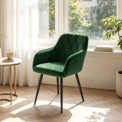 Sedia da pranzo in velluto verde scuro 44,5 x 46,5 x 79 cm con braccioli – MEUBLIV (1/5)